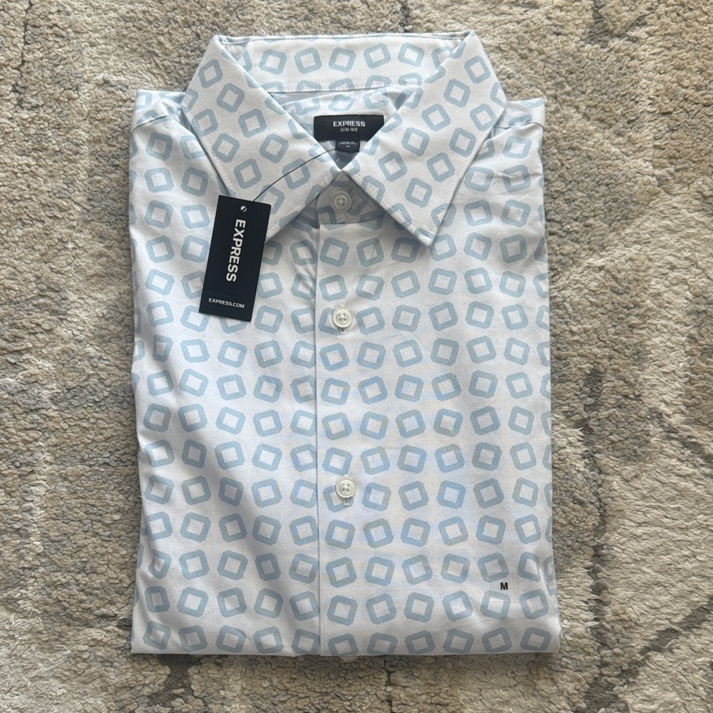 Express Men's Light Blue Geometric Shirt
